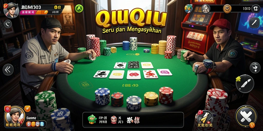 Screenshot gameplay QiuQiu yang menampilkan kartu dan suasana kompetisi.