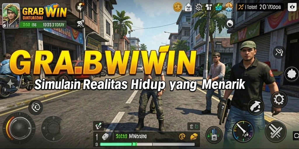 Tangkapan layar gameplay GRABWIN yang menunjukkan interaksi karakter.
