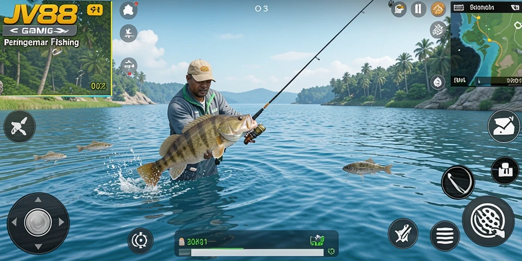Tampilan gameplay JV88 yang mendebarkan saat menangkap ikan.