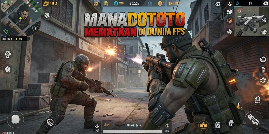 Screenshot utama MANADOTOTO menampilkan aksi tembak menembak yang intens.