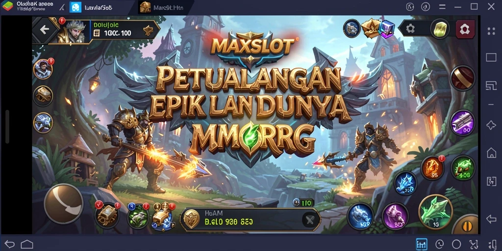 Screenshot utama MAXSLOT menampilkan aksi pertarungan MMORPG yang seru.