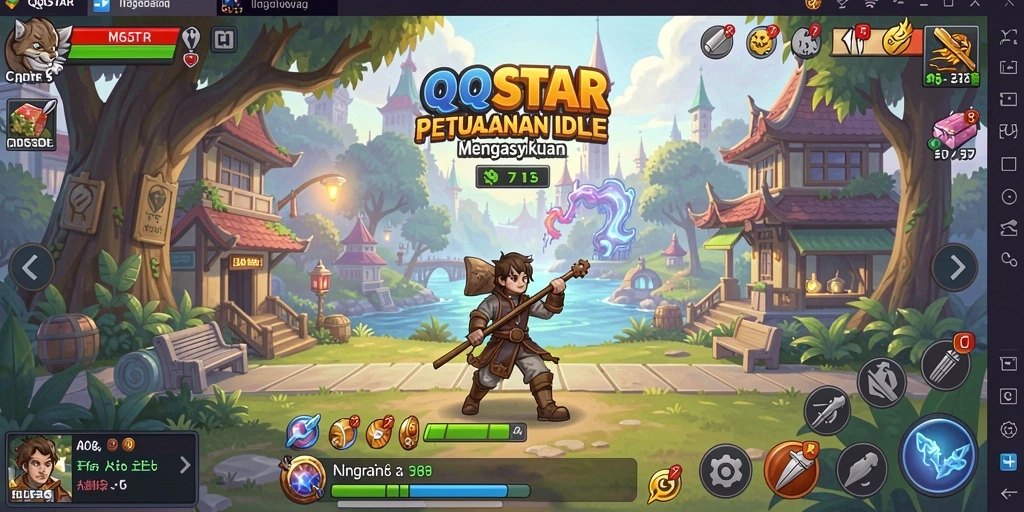 Screenshot utama QQSTAR menampilkan permainan Idle yang interaktif dan menarik.