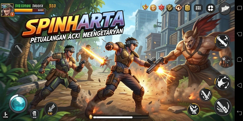 Gameplay SPINHARTA yang penuh aksi dan tantangan.