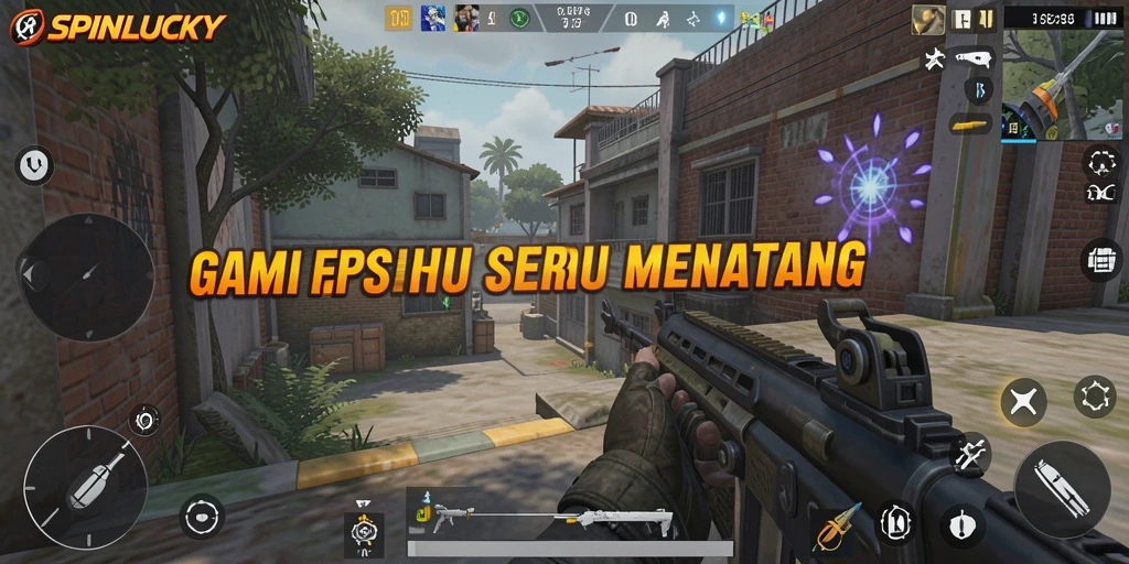 Gameplay seru SPINLUCKY dengan pertarungan FPS yang mendebarkan.