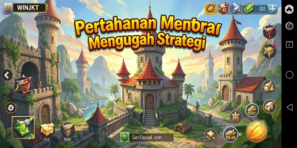 Tangkapan layar gameplay <strong>WINJKT</strong> dengan pertahanan menara yang strategis.