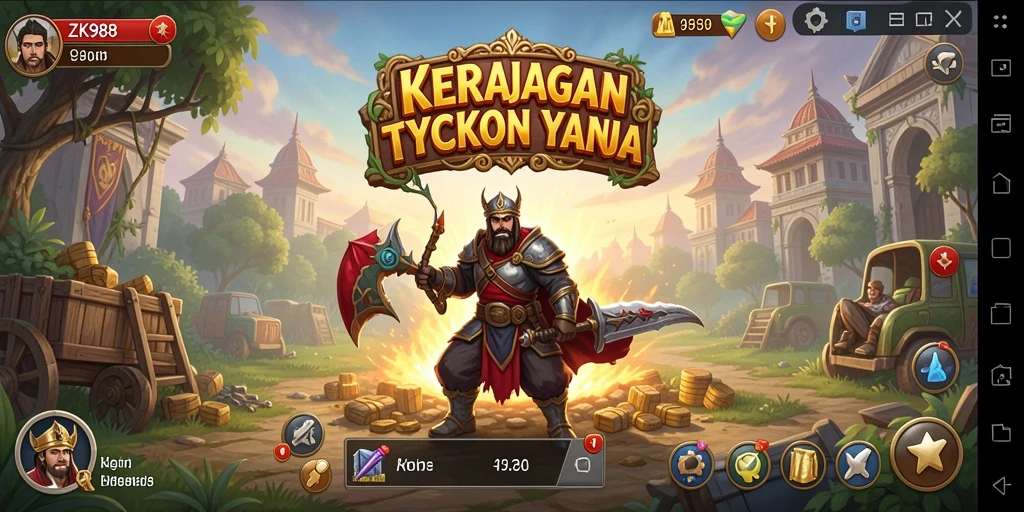 Screenshot gameplay ZK988 yang menampilkan elemen manajemen bisnis.